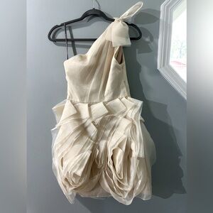 White by Vera Wang One Shoulder Bow IVORY Organza Flower SKIRT
